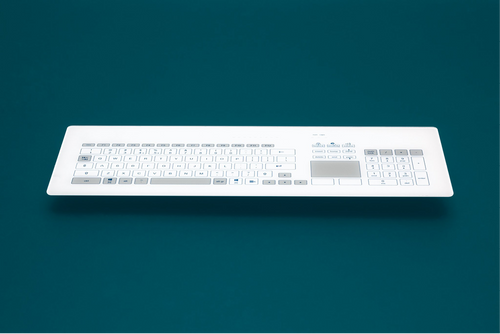 InduSense® Full Size Capacitive Panel Mount Keyboard with a Glass Surface, Numeric Keypad and Integrated Touch-pad